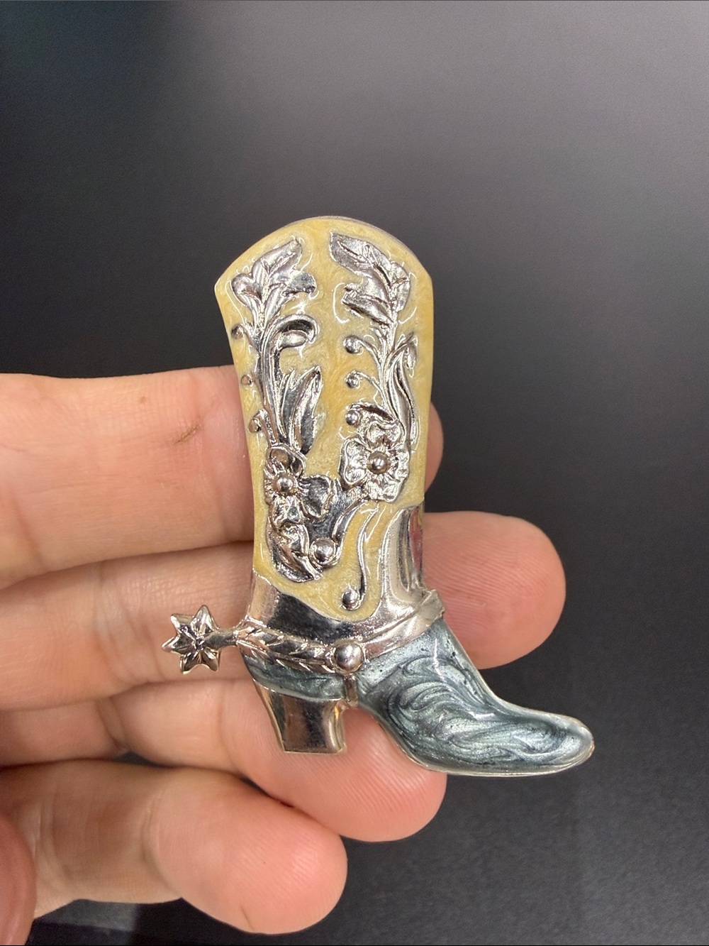 Floral Western Boot Brooch in Yellow and Teal